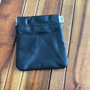 Vintage Black LeatherSqueeze Pouch Coin Purse Card Holder
